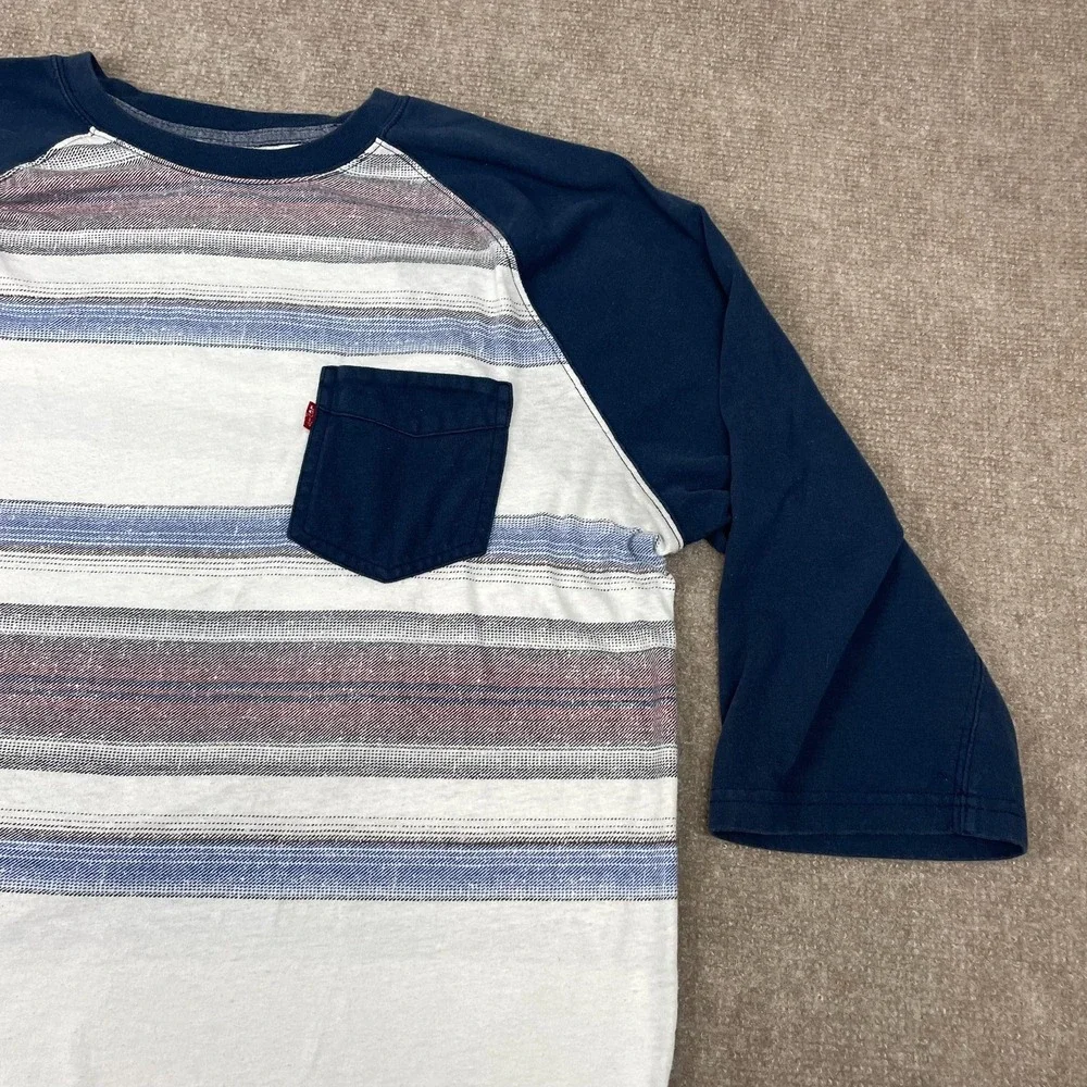 Levis T Shirt Mens XL Multicolor Striped Cotton Raglan Sleeve Crew Neck Logo